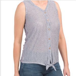 Rachel Zoe Striped Linen Sleeveless Top Tank Boat